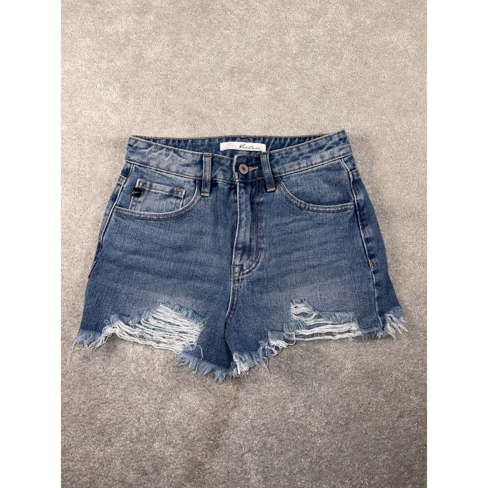 Kancan Med Wash Distressed High Waisted Jean Shorts Size 1/24